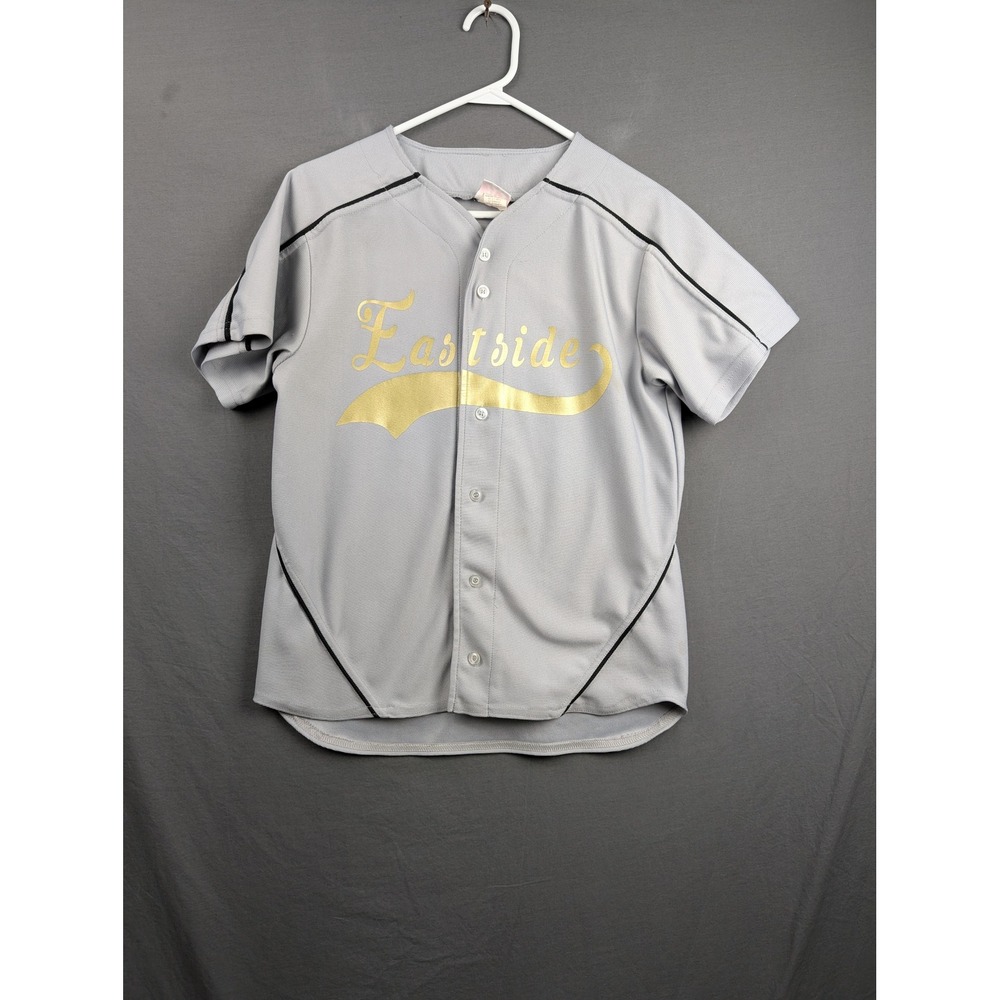 A4 Eastside Edge 17 Baseball Jersey‎ Youth Large Gray Gold Button Up